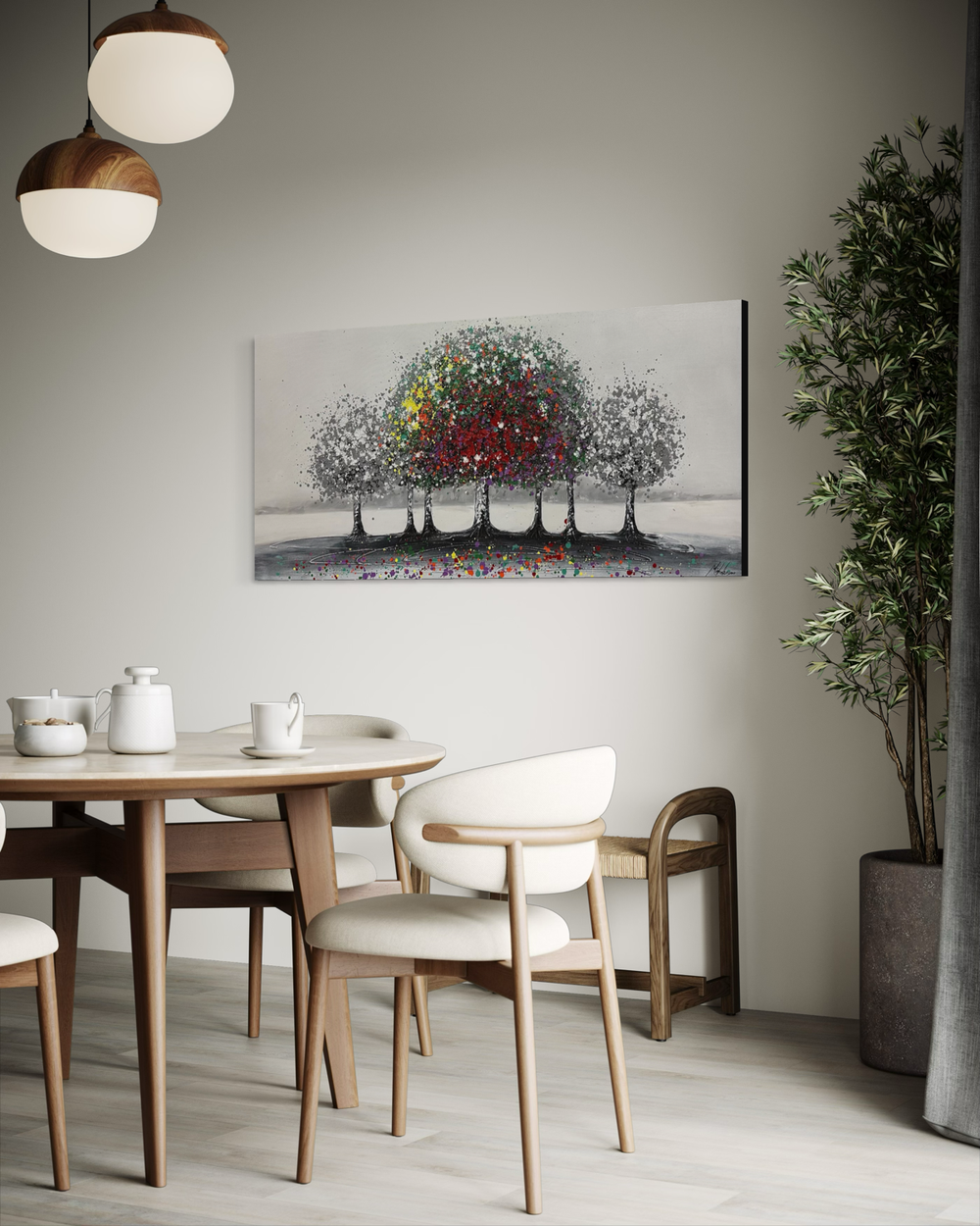 A painted picture of a colorful tree