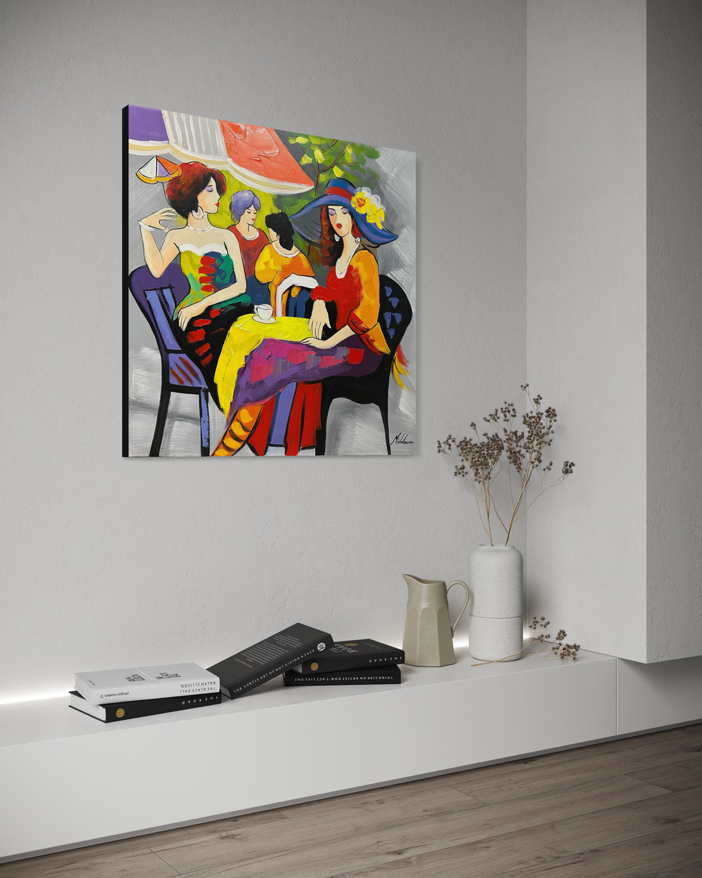 A painting of women in conversation