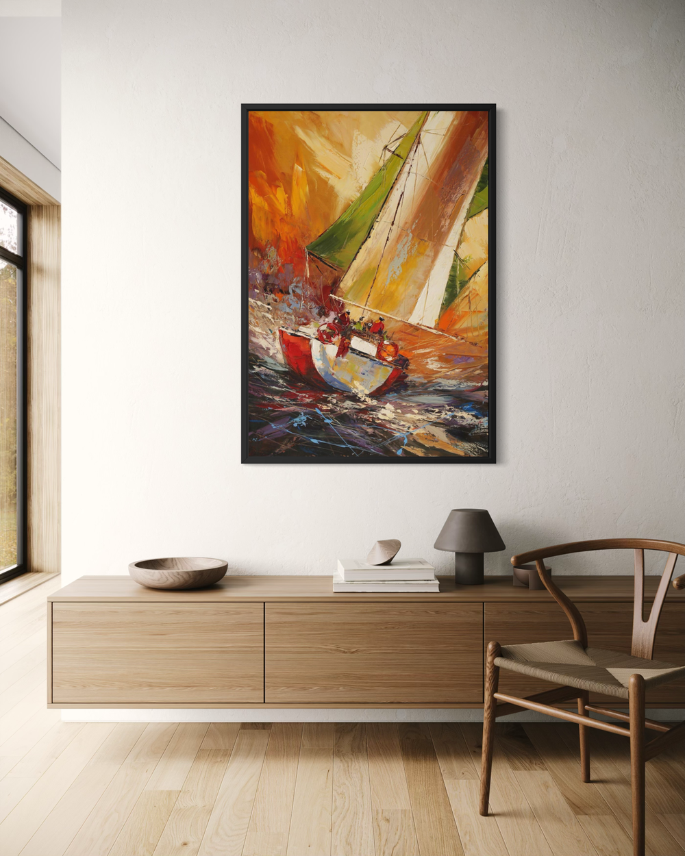 A painting with a sailboat