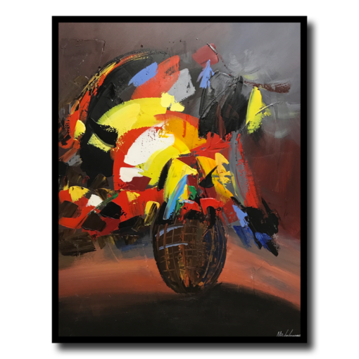 A painting with a flower vase
