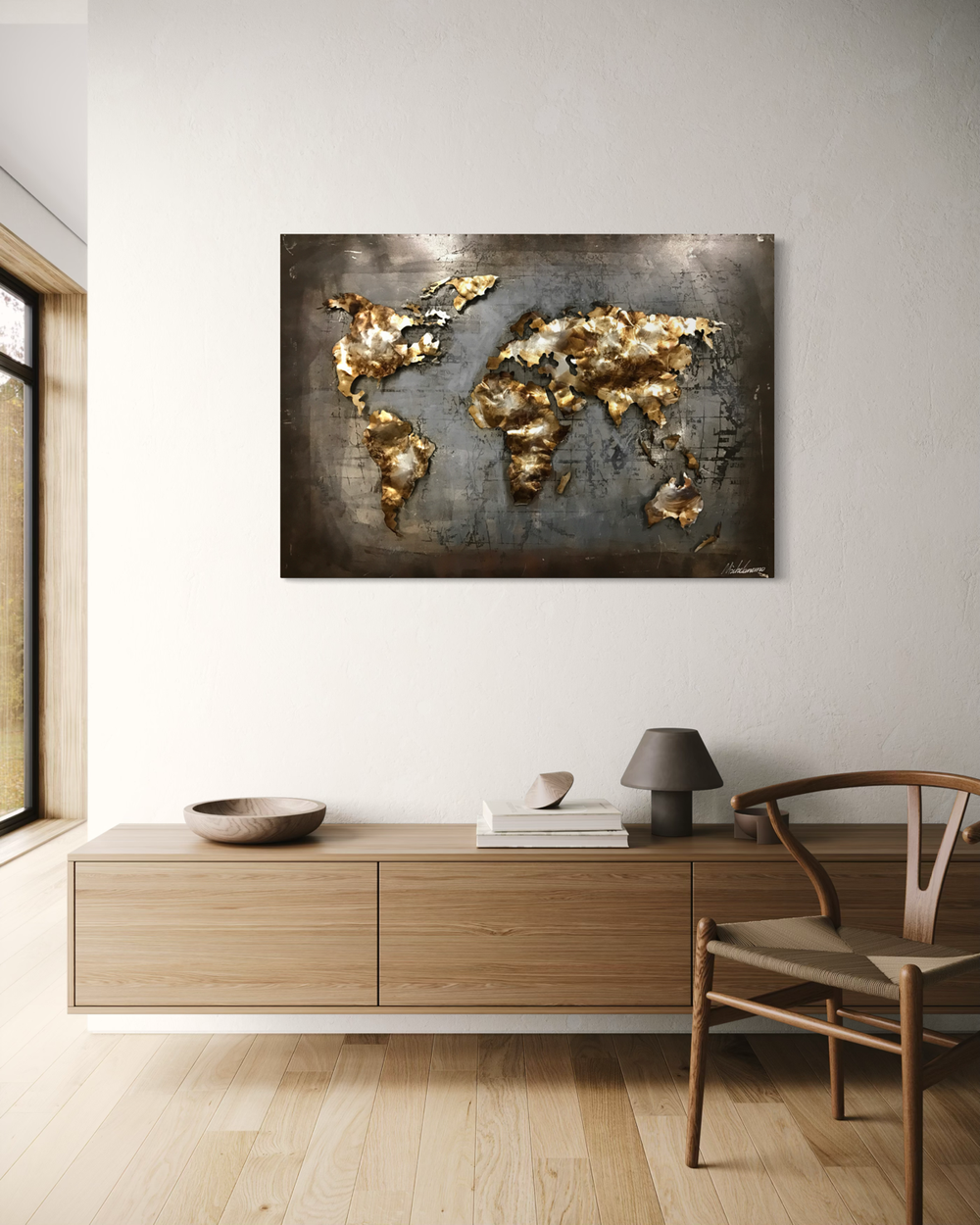 Wallart with a world map