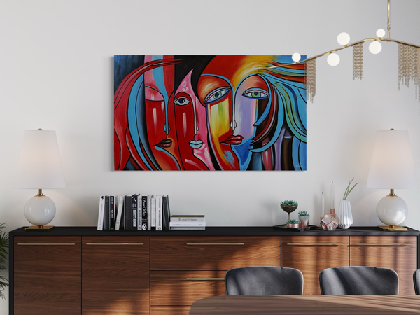 A painting with faces