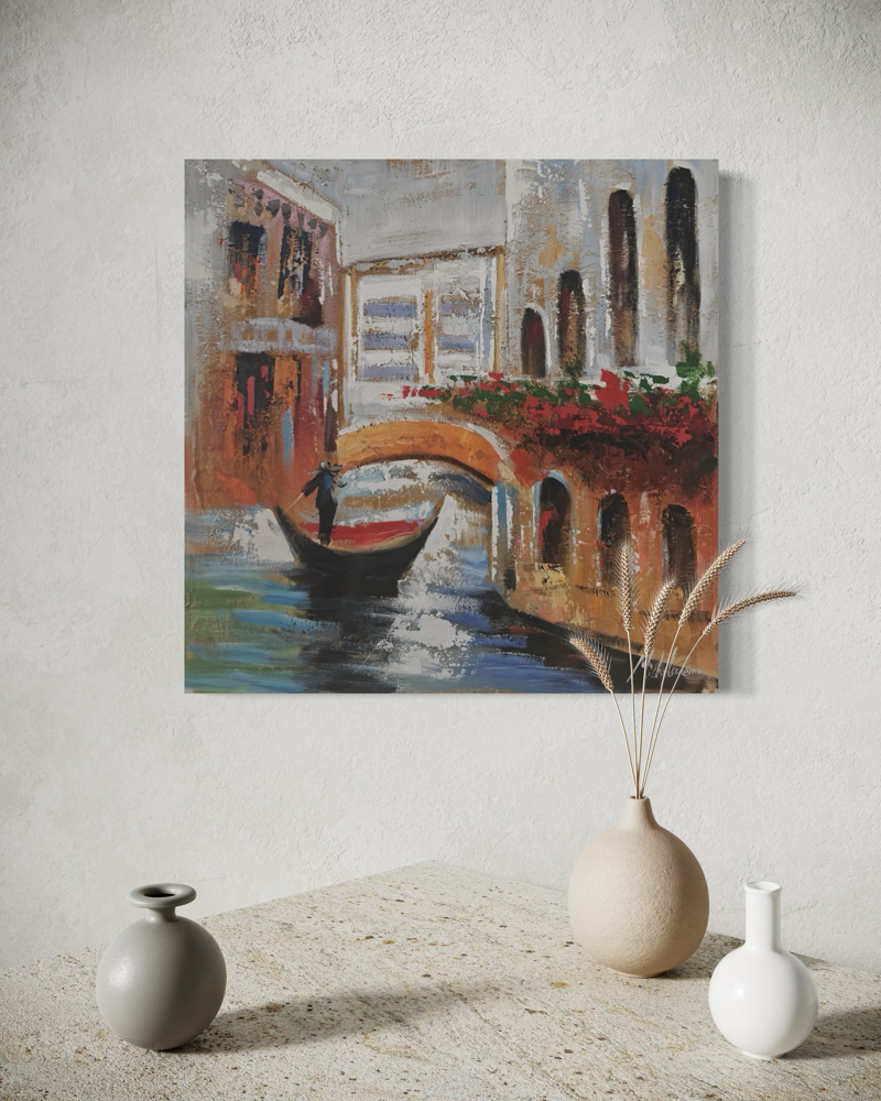 A painting featuring a Venice motif in warm tones and a classic Italian atmosphere.