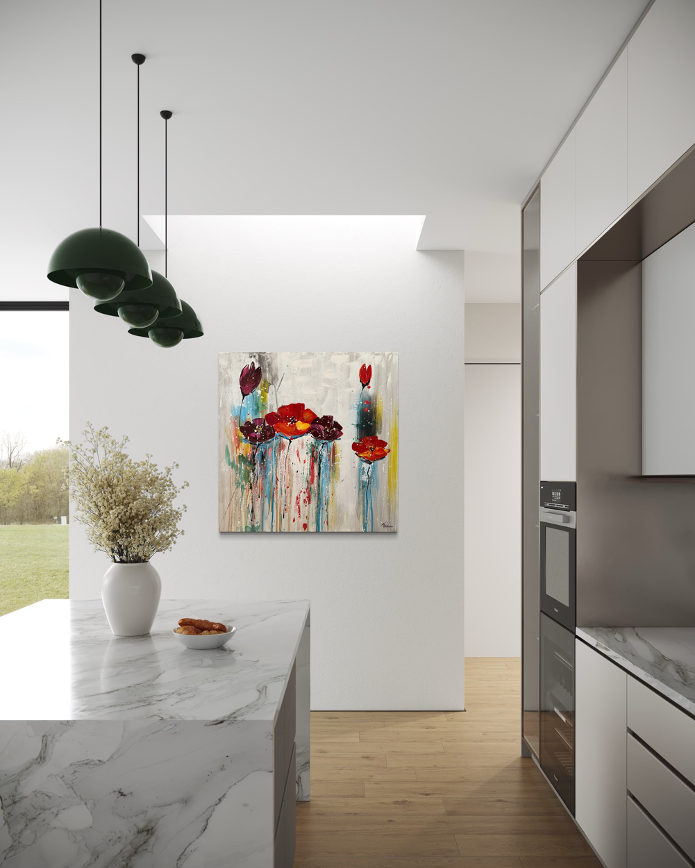 A painting with flowers