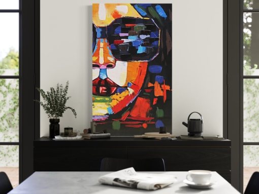 A painting with a face and sunglasses