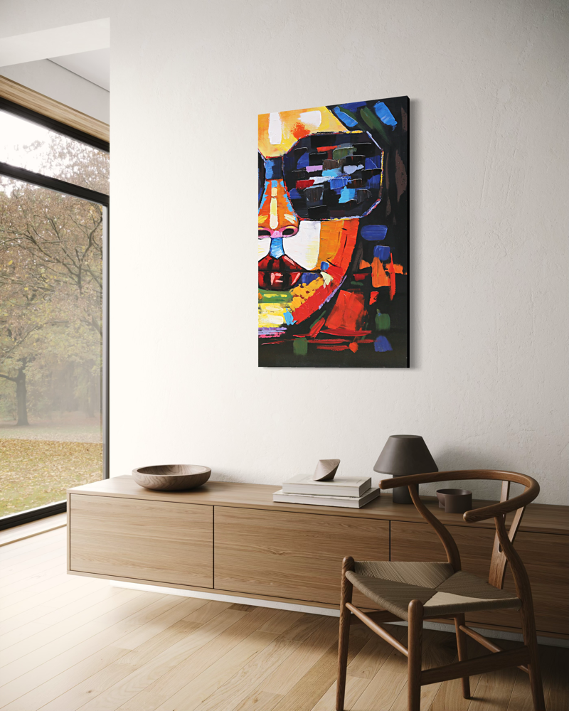 A painting with a face and sunglasses