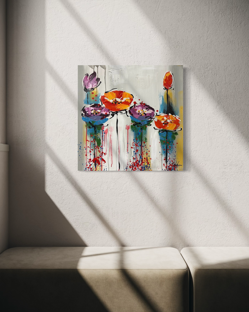 A painting with flowers