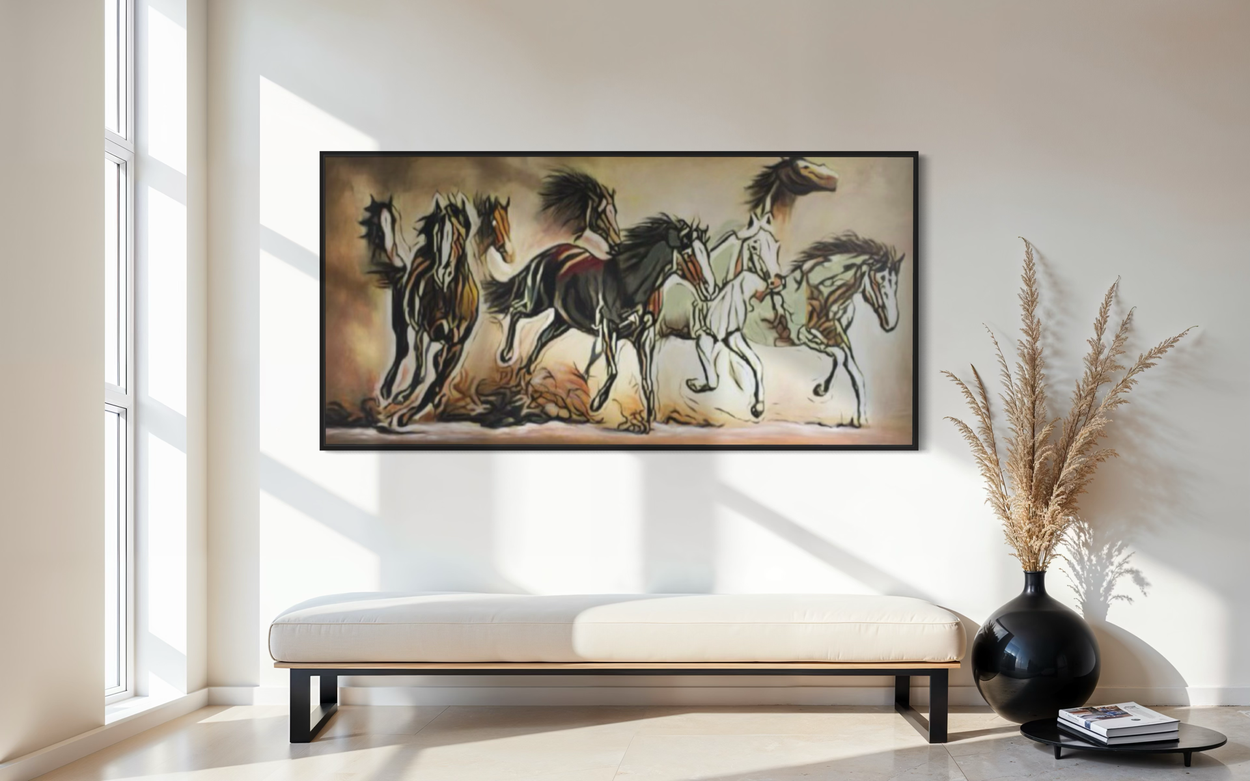 A painting with horses