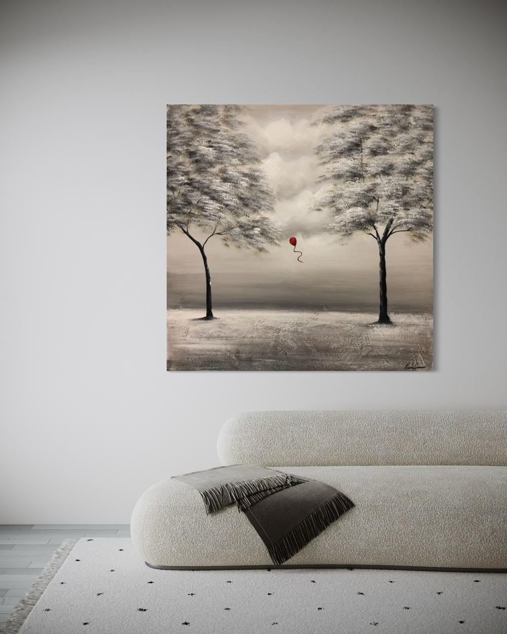 A painting with a red balloon