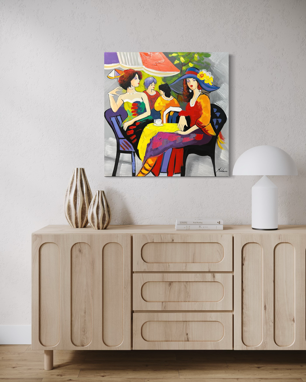 A painting of women in conversation