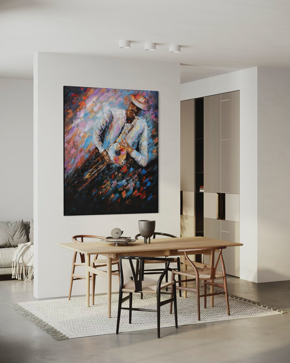 A painting of a man with a saxophone