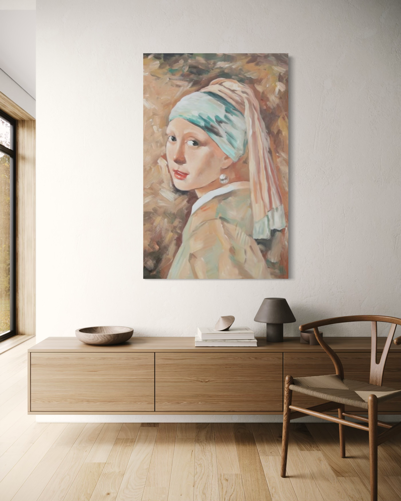 A painting inspired by Johannes Vermeer's famous painting.