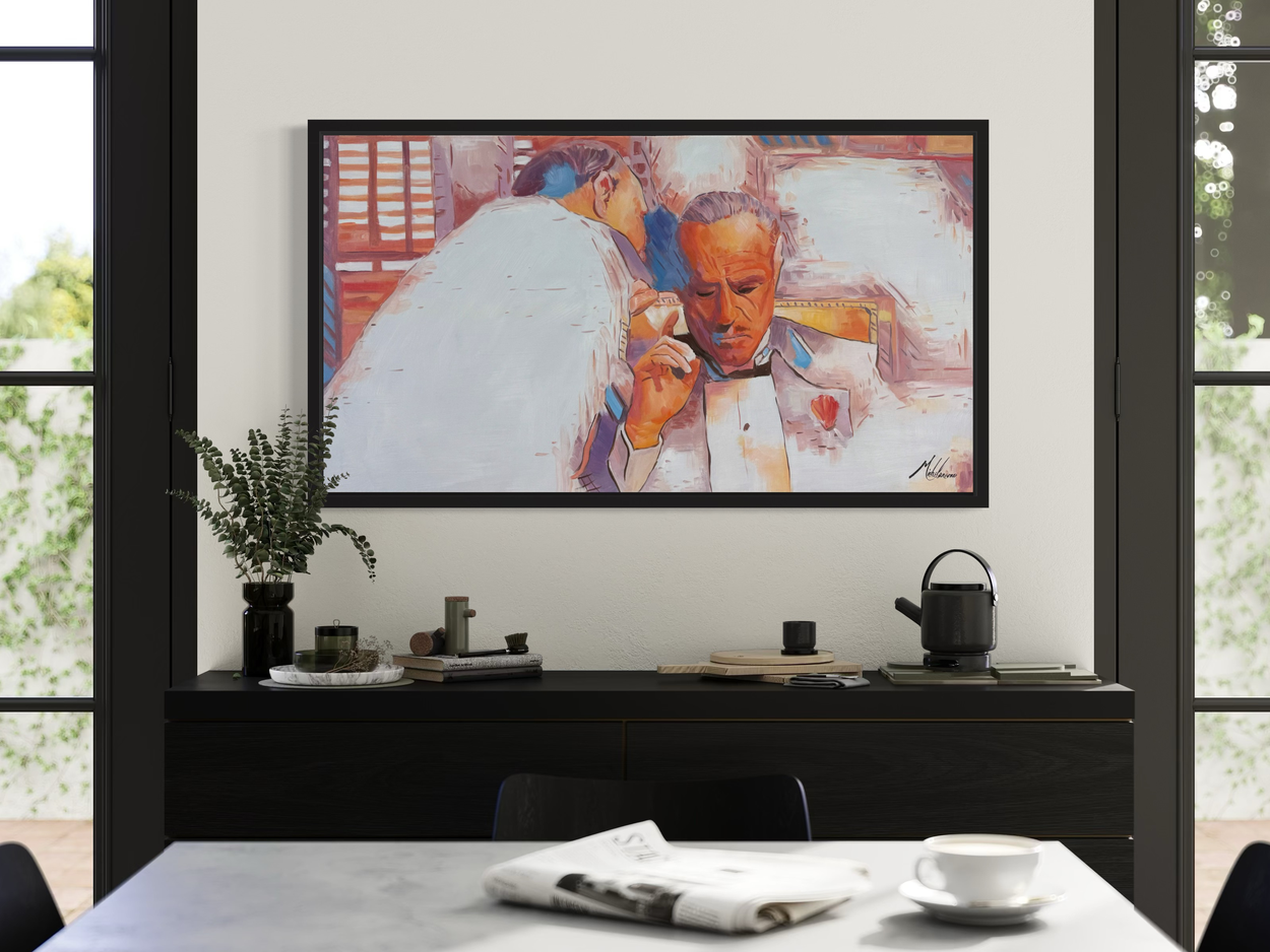 A painting with a scene from The Godfather