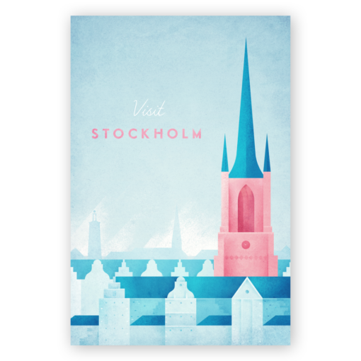 A poster with visit Stockholm