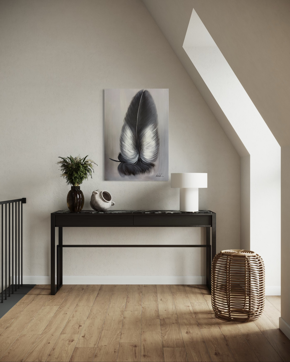 A painting of a feather