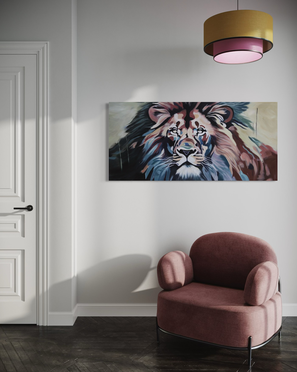 A painting with a lion