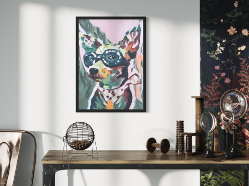 A painting with a dog