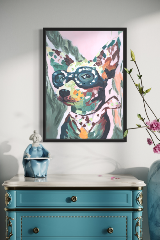 A painting with a dog