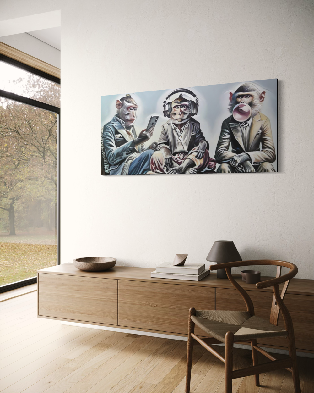 A painting with three monkeys