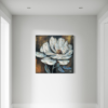 A painting with a large white flower