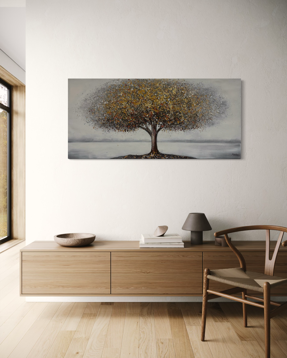 A painting with a tree