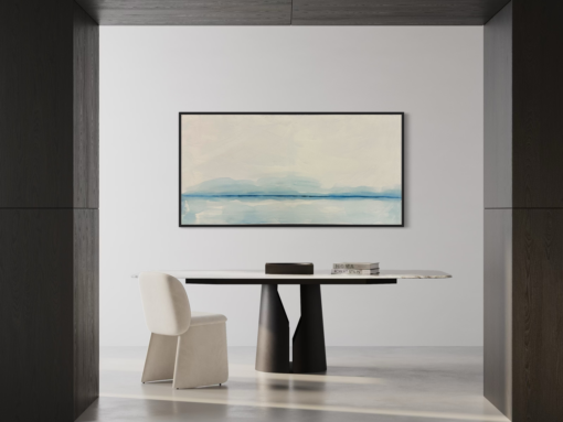 A painting with a blue line