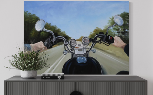 A painting with a motorcycle