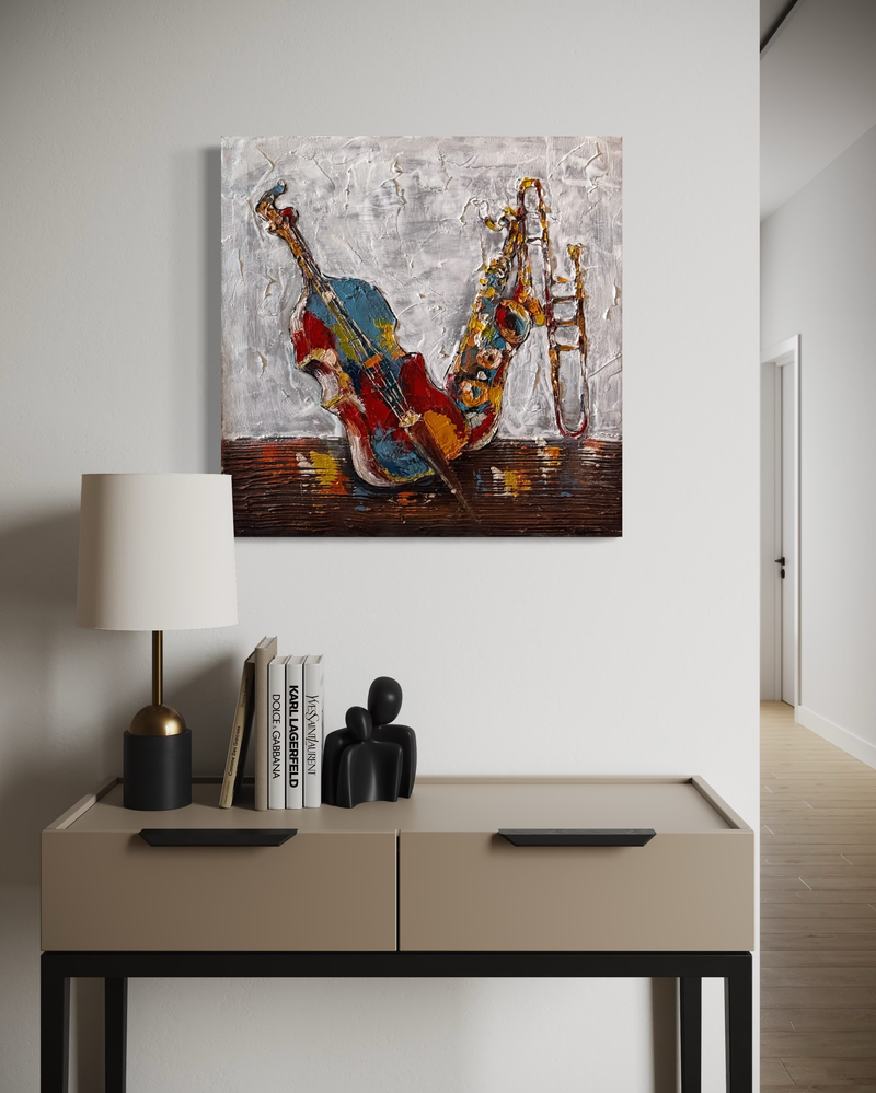 A painting with instruments