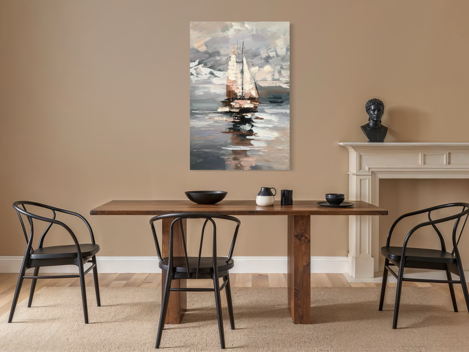A painting with a sailboat
