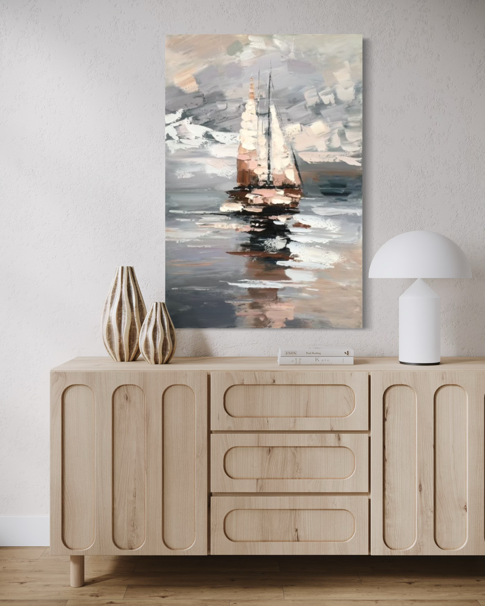 A painting with a sailboat