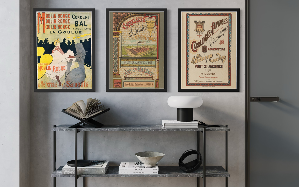 Belle Époque – Poster Collection. Exclusive set of three art posters from the late 19th century – Toulouse-Lautrec and Defrance et Cie – delivered with black frames. Part of Kunstlageret’s Timeless Masterpieces collection.
