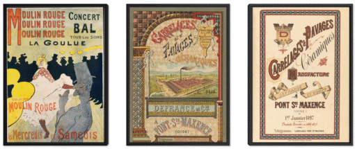 Belle Époque – Canvas Collection: three historical posters in black floating frames from the birth of poster art