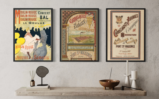Belle Époque – Canvas Collection: three historical posters in black floating frames from the birth of poster art