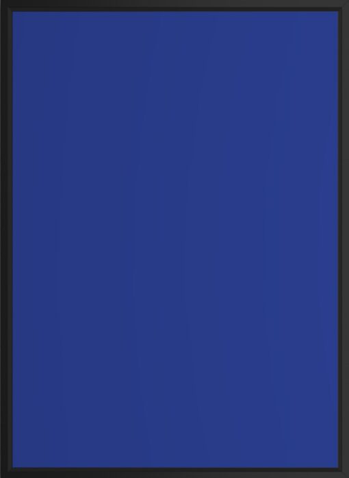 Deep-blue colour field (#1E3A8A), canvas print in black floating frame