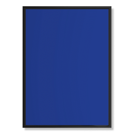 Deep-blue colour field (#1E3A8A), canvas print in black floating frame