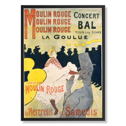 Henri de Toulouse-Lautrec – Moulin Rouge: La Goulue, 50×70 cm, canvas in black floating frame (Belle Époque – iconic poster art)