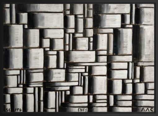 Joaquín Torres-García – Construcción en Blanco y Negro (1938), canvas print in black floating frame