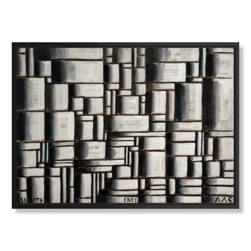 Joaquín Torres-García – Construcción en Blanco y Negro (1938), canvas print in black floating frame
