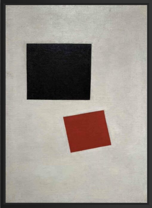 Kazimir Malevich – Black Square and Red Square (1915), canvas print in black floating frame
