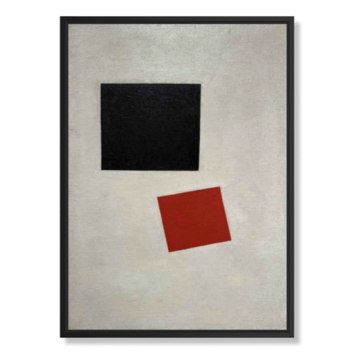 Kazimir Malevich – Black Square and Red Square (1915), canvas print in black floating frame