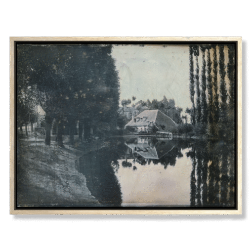 Choiselat – Landscape with Cottage, canvas print in floating oak frame