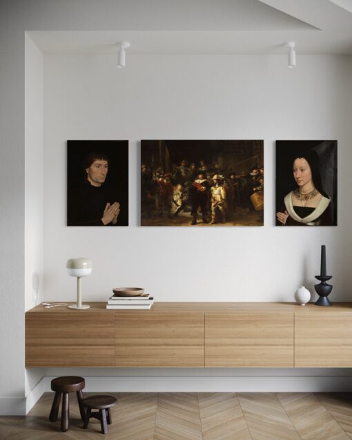 Masters of Light & Legacy – triptych display without floating frame in modern interior