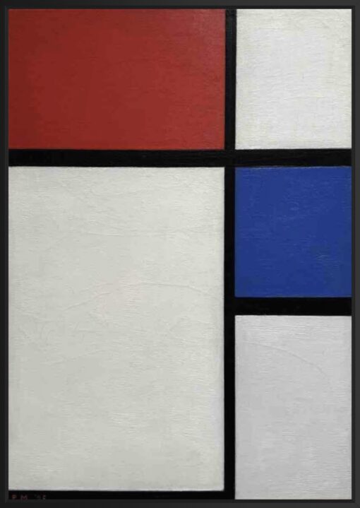 Piet Mondrian – Composition No. II with Red and Blue (1929), canvas print in black floating frame
