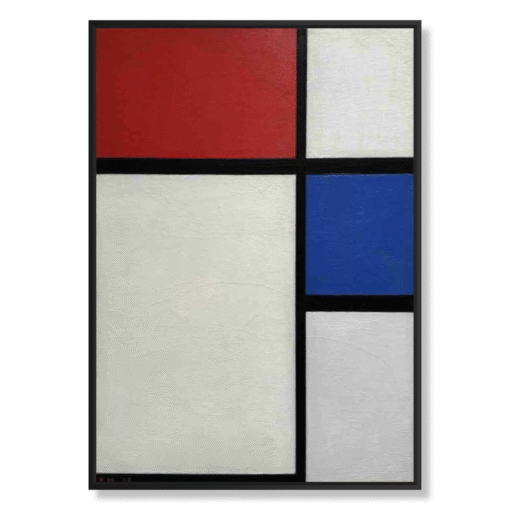 Piet Mondrian – Composition No. II with Red and Blue (1929), canvas print in black floating frame