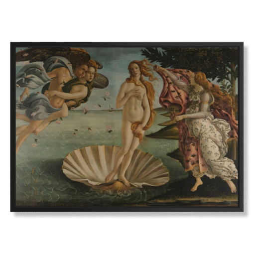 Sandro Botticelli – Nascita di Venere, 100×70 cm, canvas in black floating frame (Timeless Masterpieces – mythological beauty)