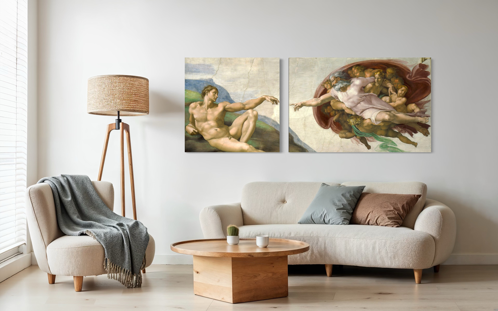 An exclusive two-piece canvas series presenting Michelangelo’s iconic Sistine Chapel fresco.