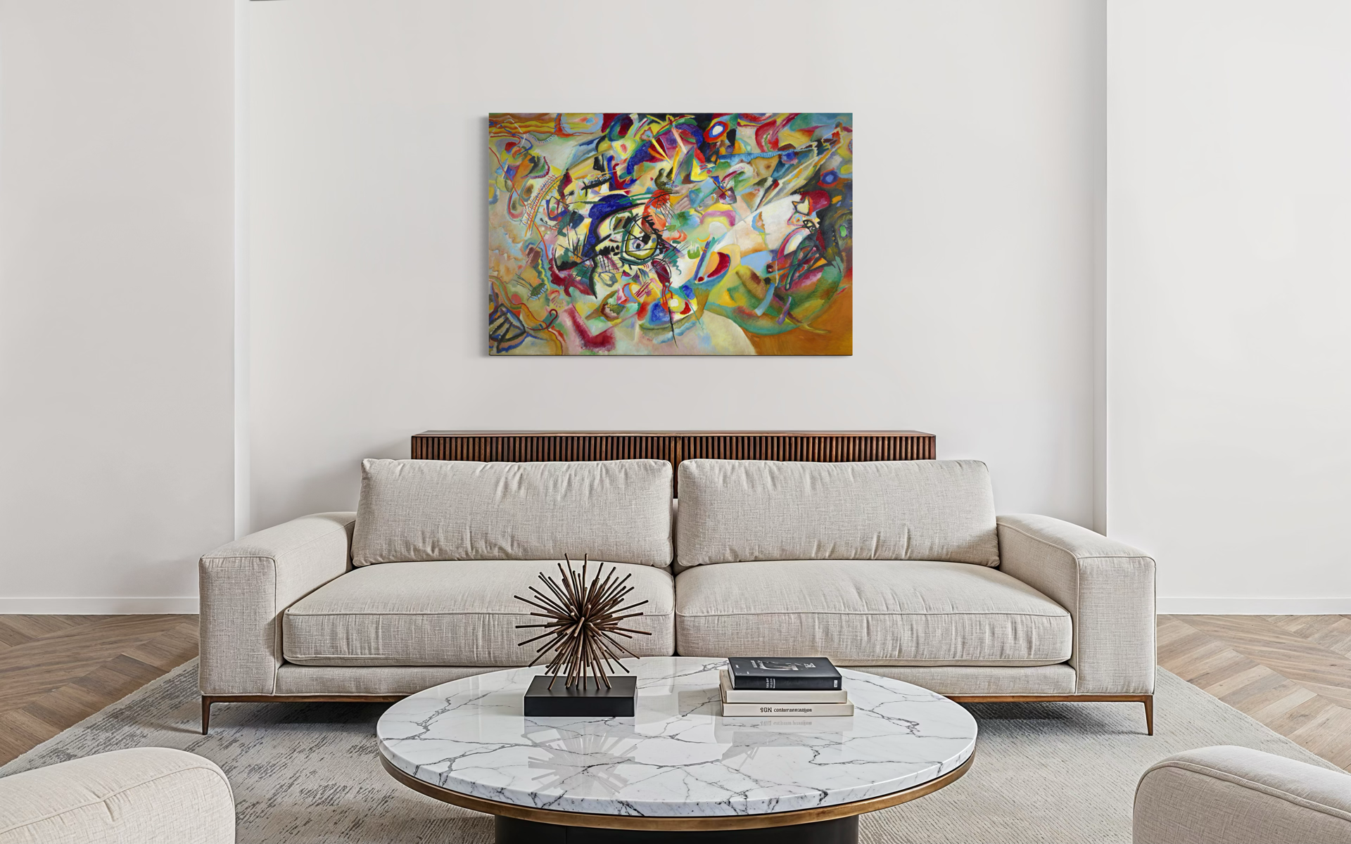 Composition VII canvas – iconic abstract masterpiece by Wassily Kandinsky from 1913. A dynamic and expressive large-scale artwork, perfect for modern interiors, offices and creative spaces with strong architectural identity.