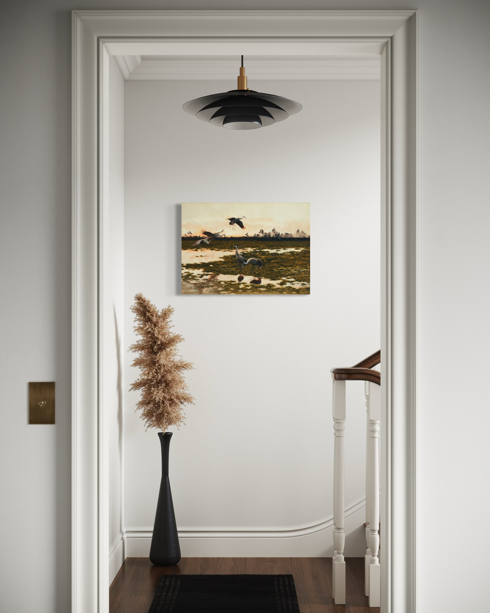 Cranes at Dusk canvas by Bruno Liljefors – a timeless nature artwork featuring cranes at dusk, perfect for Scandinavian interiors and mountain cabins.