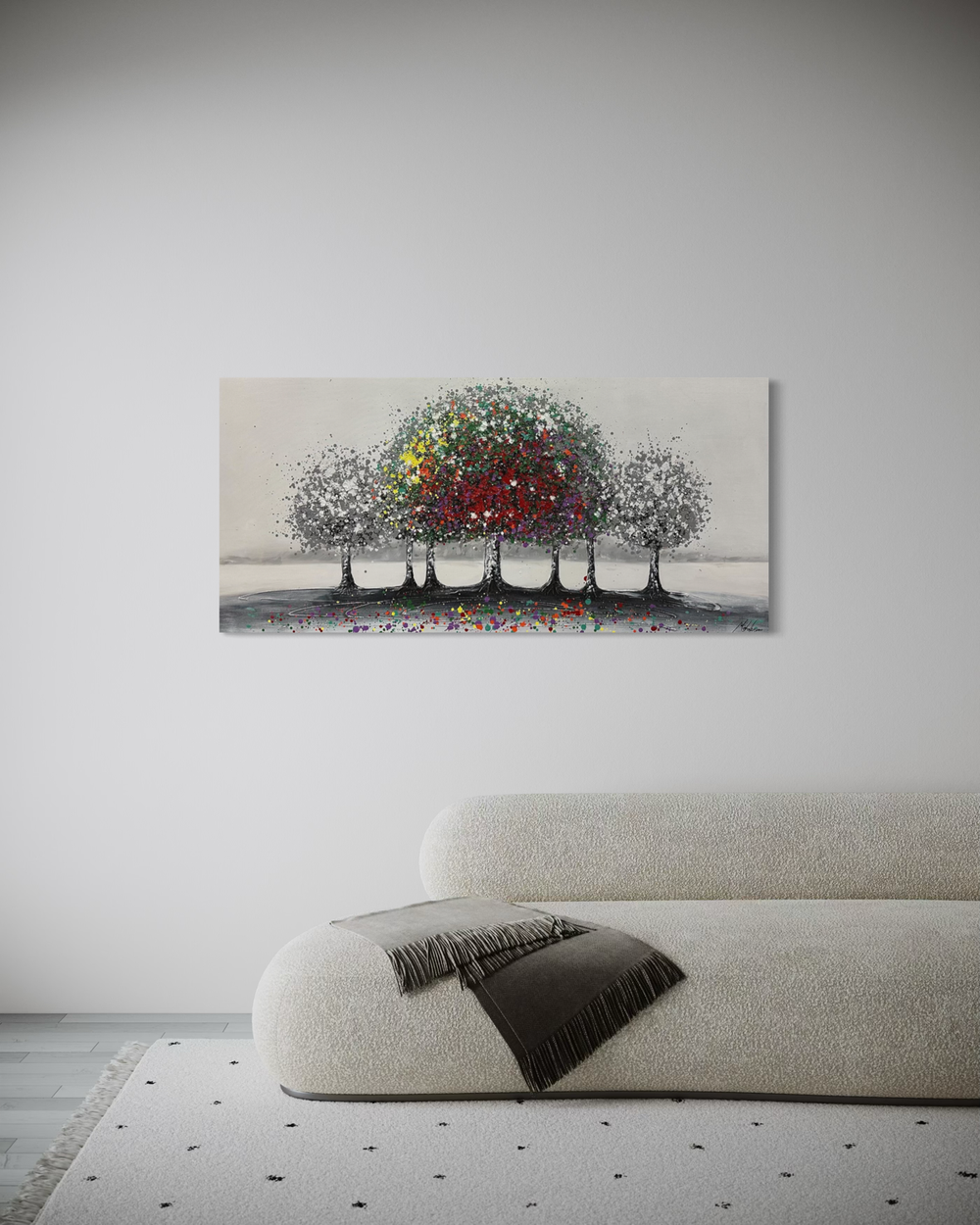 A painted picture of a colorful tree