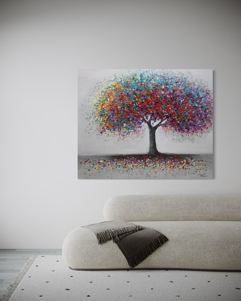 A painting featuring a tree.